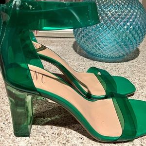 INC Women’s Makenna Two-Piece Clear Green Vinyl Dress Sandal Heels